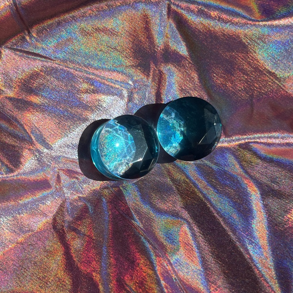 Blue Glass Faceted Plugs Double Flared 19mm 3/4”